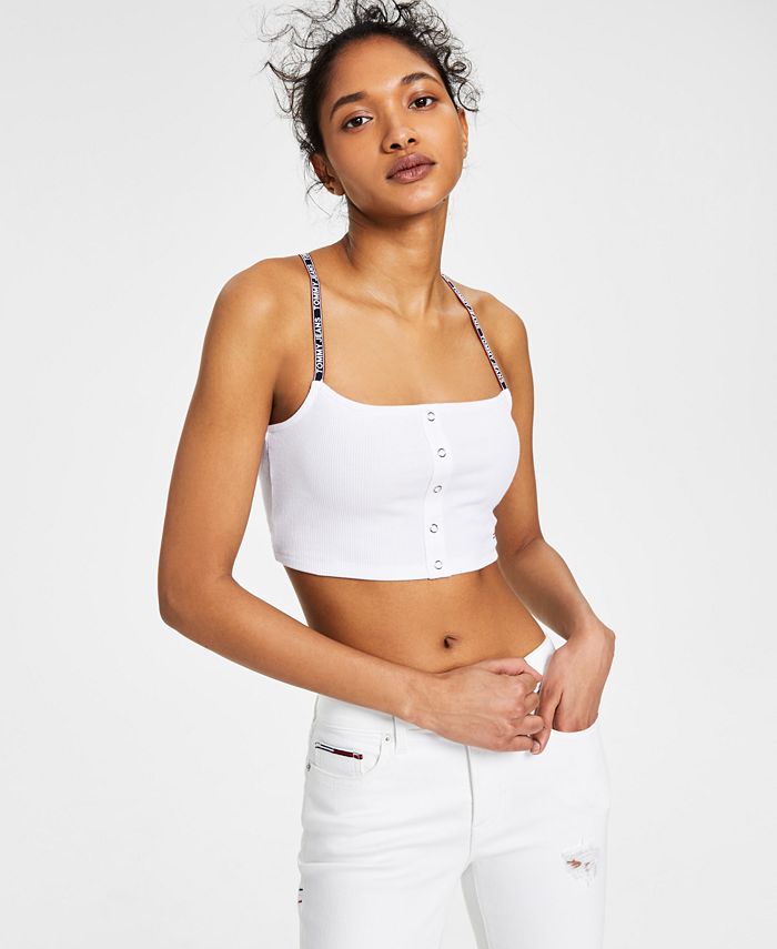 at opfinde kat pant Tommy Jeans Women's Ribbed Snap Bra Top - Macy's