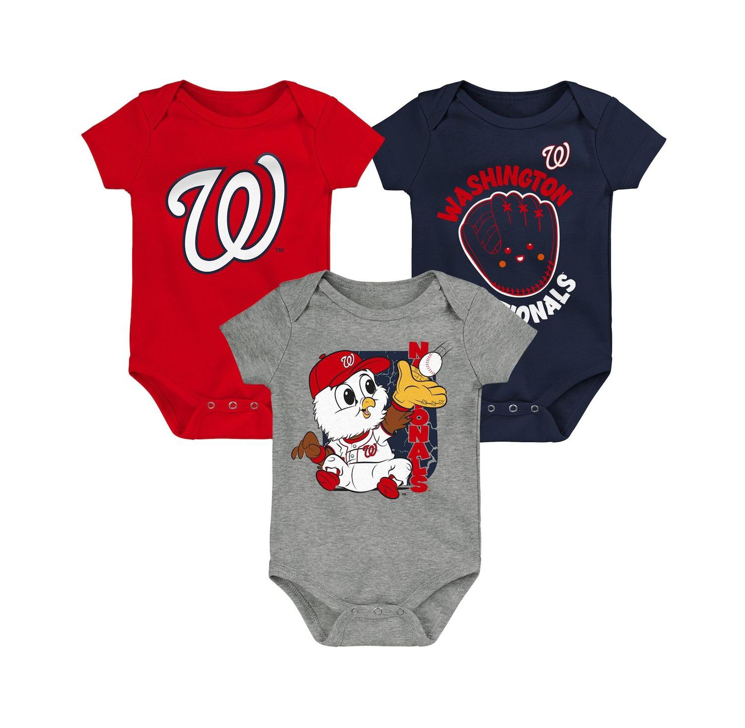 Newborn and Infant Boys and Girls Red, Navy, Gray Washington Nationals Change Up 3-Pack Bodysuit Set