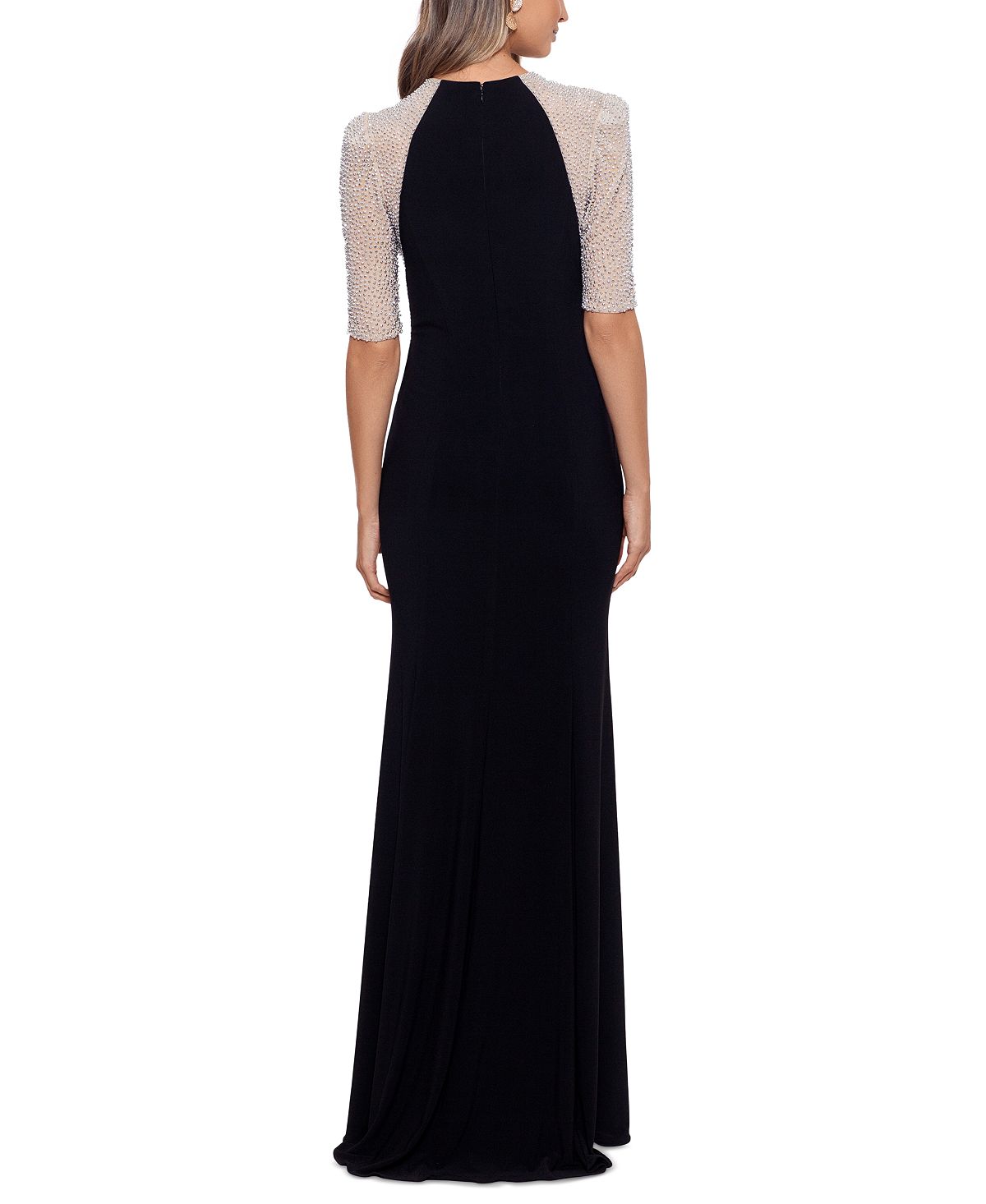 XSCAPE Women's Beaded-Sleeve Scuba-Crepe Gown view 3 — MAYCSS fashion products