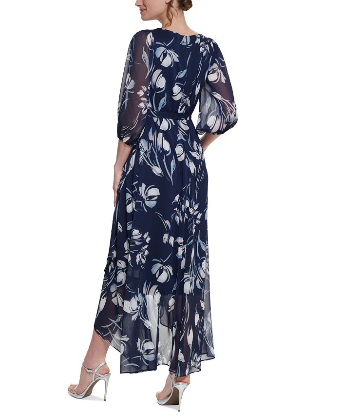 DKNY Women's 3/4 Sleeve Belted Faux Wrap Gown Blue Size 14 main image 1