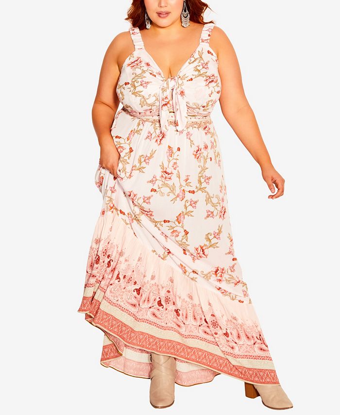 City Chic Trendy Plus Size Floating Plunging V neck Maxi Dress