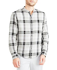 Men's Regular-Fit Plaid Band Collar Shirt