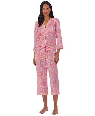 Lauren Ralph Lauren 3/4-Sleeve Notch Collar and Capri Pants Pajama Set & Reviews - All Pajamas, Robes & Loungewear - Women - Macy's