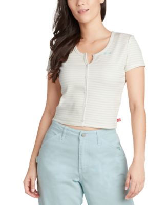 Dickies - Striped Button-Up Cropped Top