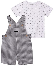 Baby Boys Vertical Stripe Shortall and Logo T-shirt, 2-Piece Set