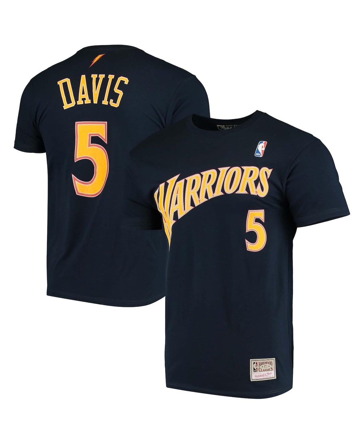 Men's Mitchell & Ness Baron Davis Navy Gold State Warriors Hardwood Classics Stitch Name and Number T-shirt - Navy