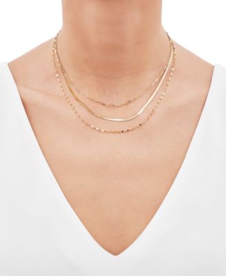 Triple Layered Chain Necklace in 10k Gold, 17" + 2" extender