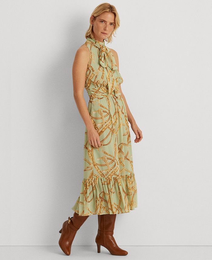 Lauren Ralph Lauren Equestrian-Print Crinkled Georgette Dress & Reviews -  Dresses - Women - Macy's