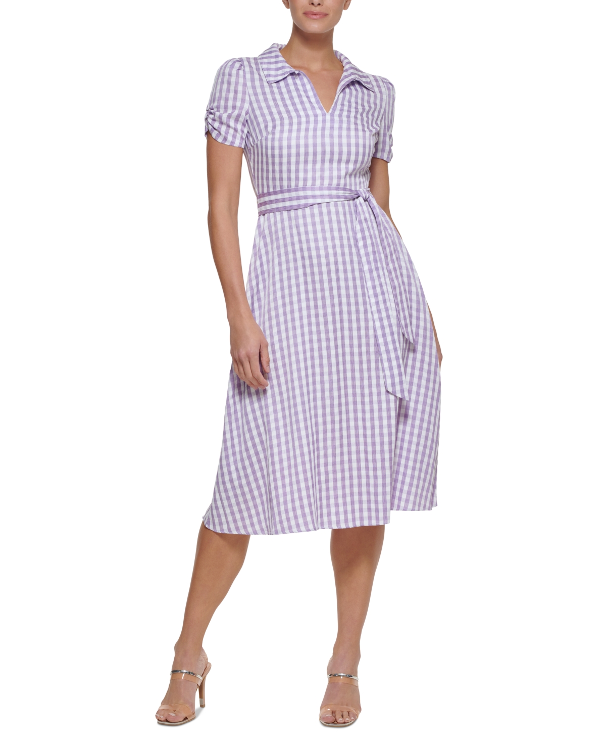 Dkny Gingham Polo Midi Dress In Lilac/ White | ModeSens