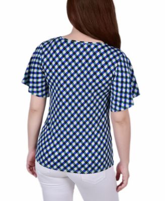 Petite Mesh Flutter Sleeve Knit Top