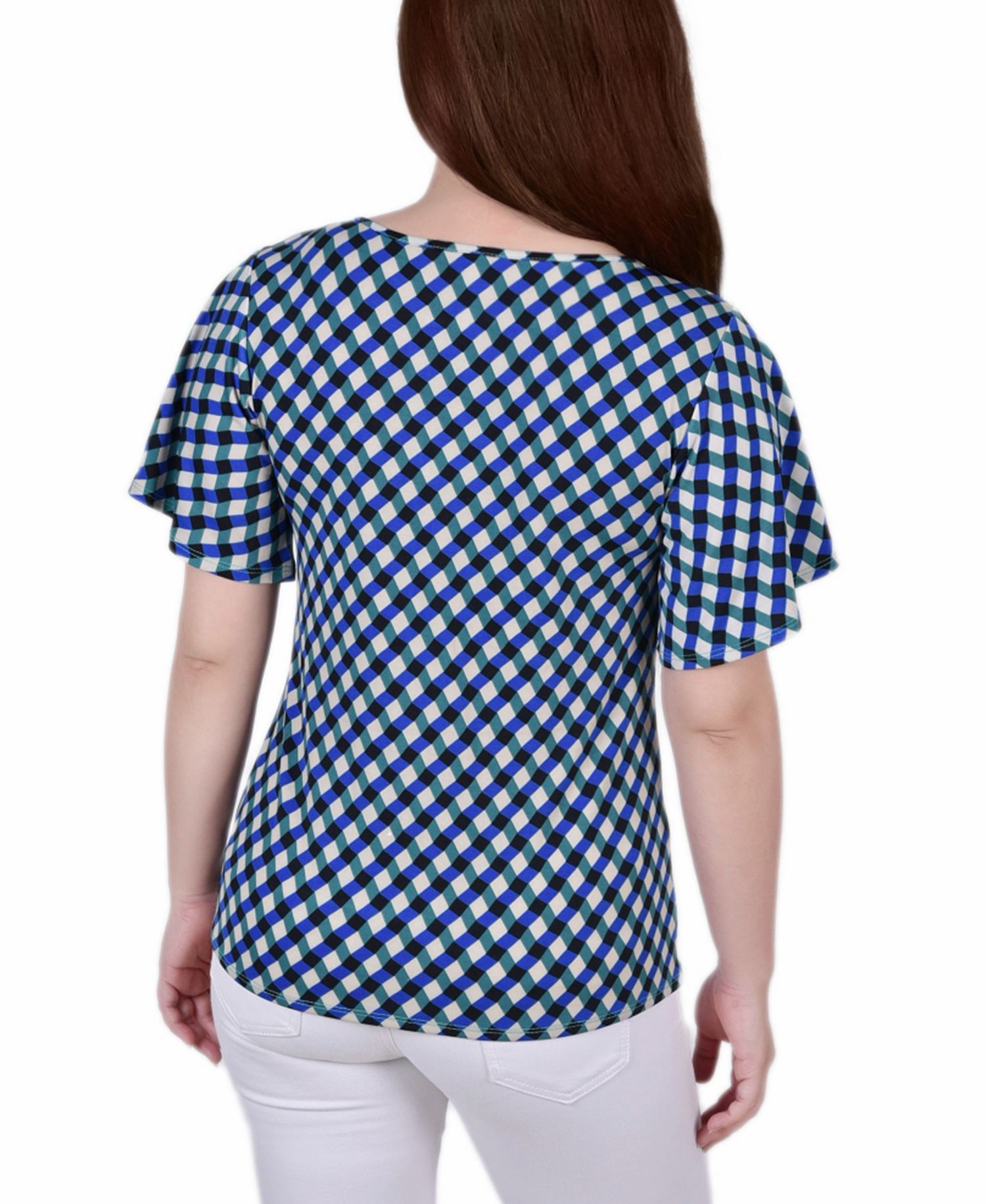 Petite Mesh Flutter Sleeve Knit Top