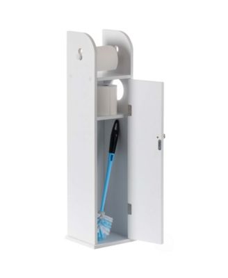 White Freestanding Bathroom Toilet Paper Roll Holder with Storage and Extra Slot For Tissue Roll