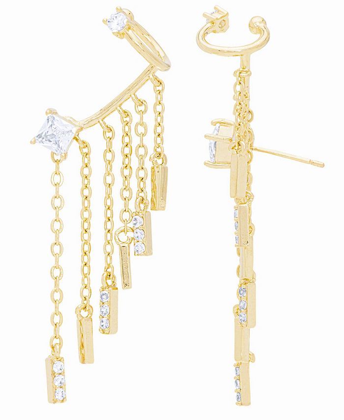 Macy's 14K Gold Plated Cubic Zirconia Stud Cuff Earrings Macy's