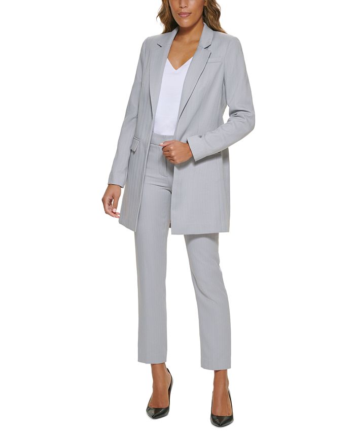 Calvin Klein Herringbone Open Front Jacket & Slim Leg Pant & Reviews - Suits  & Suit Separates - Women - Macy's