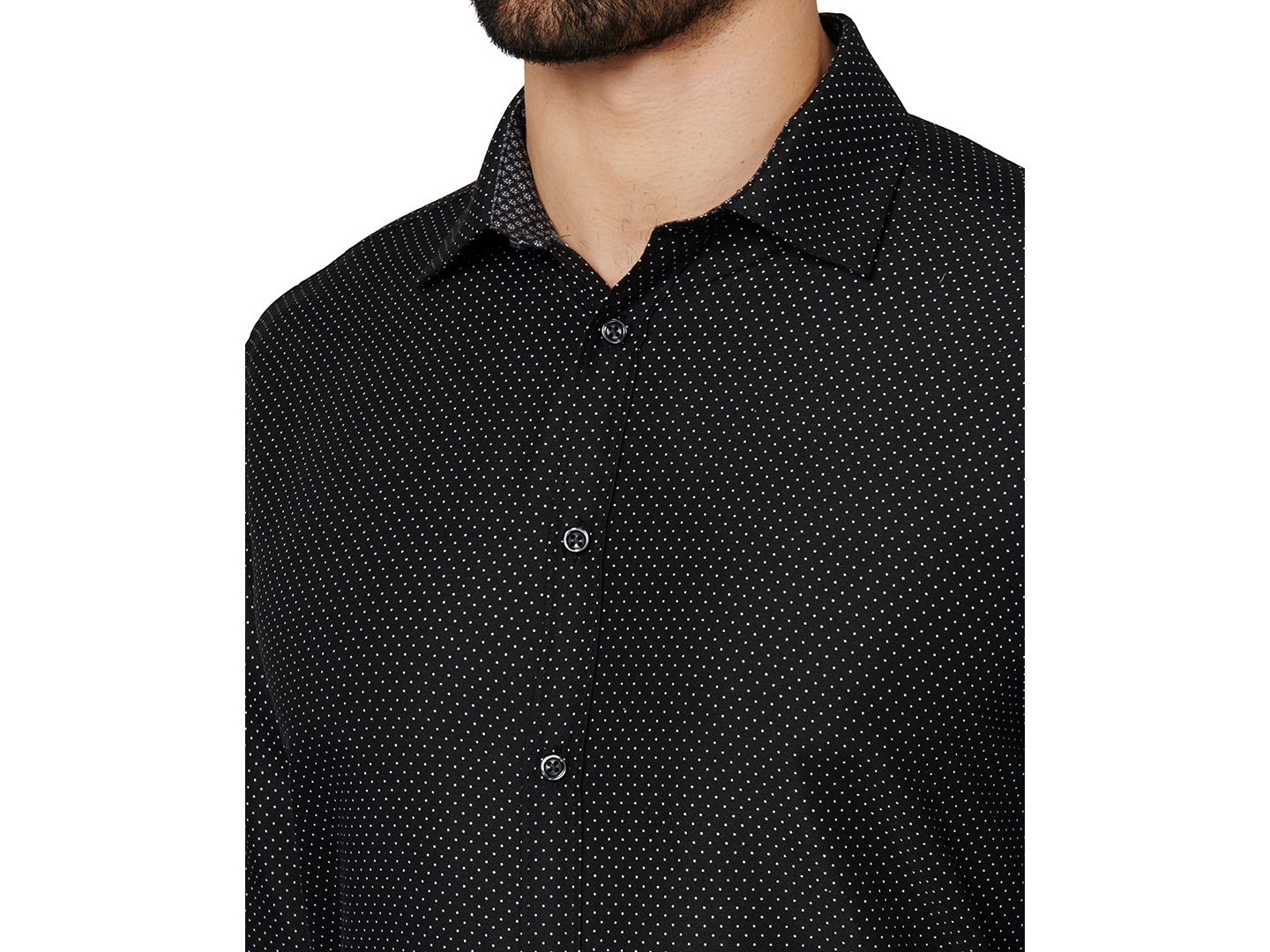 Мужская рубашка Calabrum Regular Fit Dot Print Wrinkle Free Performance Dress Shirt, цвет: Чёрный — фото 4