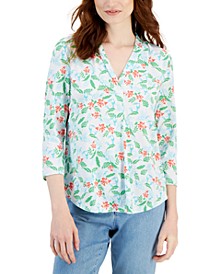 Petite Knit 3/4-Sleeve Tropical Toucans Top, Created for Macy's 