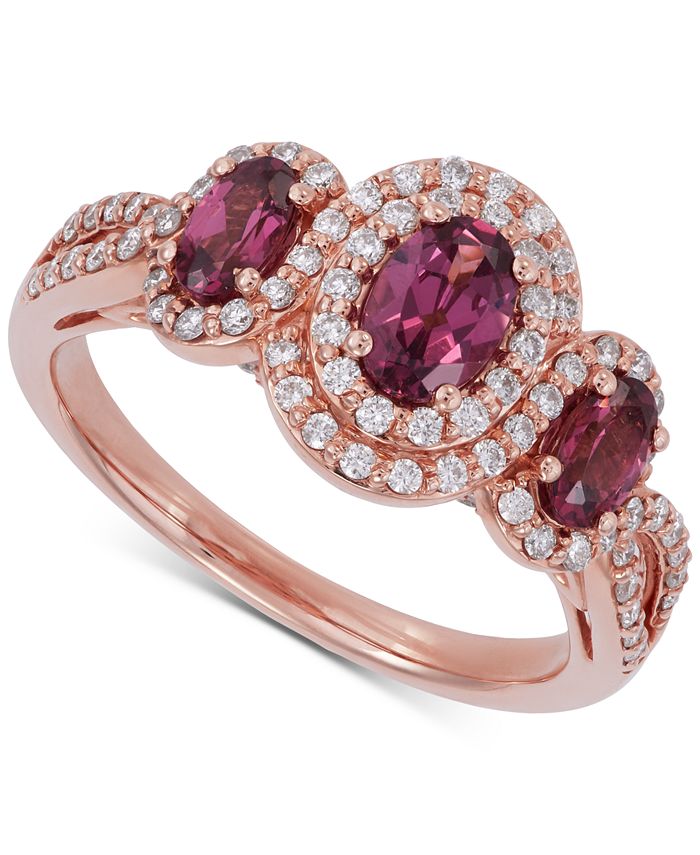 Macy's - Rhodolite Garnet (1-1/5 ct. t.w.) & Diamond (1/2 ct. t.w.) Triple Halo Ring in 14k Rose Gold