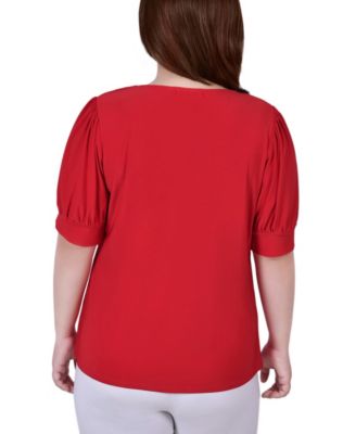 Plus Size Short Balloon Sleeve Top with Hardware