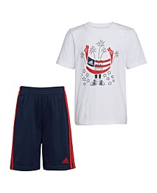 Toddler Boys Short Sleeve Cotton Graphic T-shirt and Shorts Set, 2 Piece