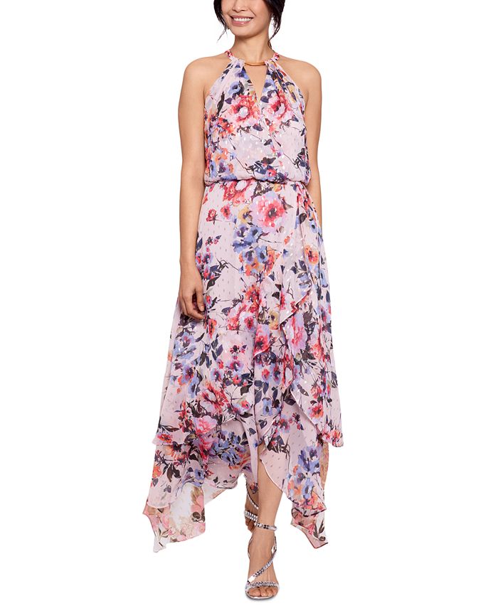 XSCAPE Keyhole Floral-Print Dress - Macy's
