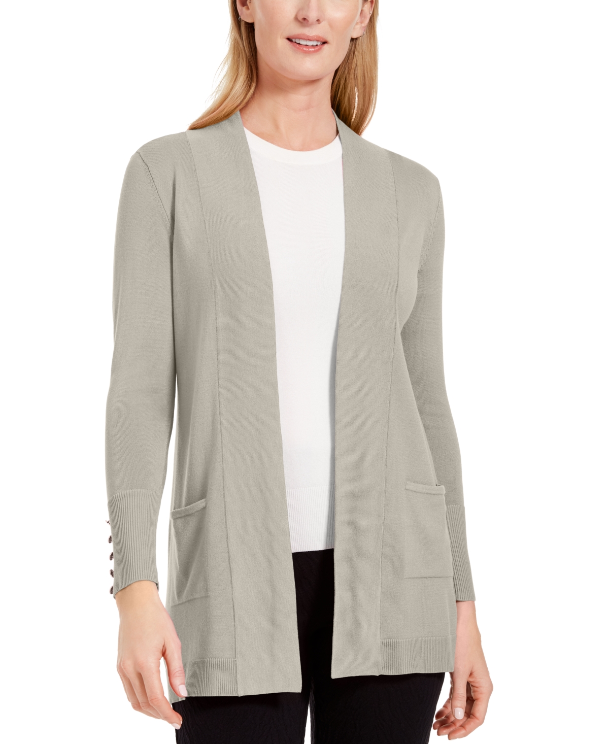 Jm Collection Petite Open-front Cardigan, Created For Macy's In Stonewall