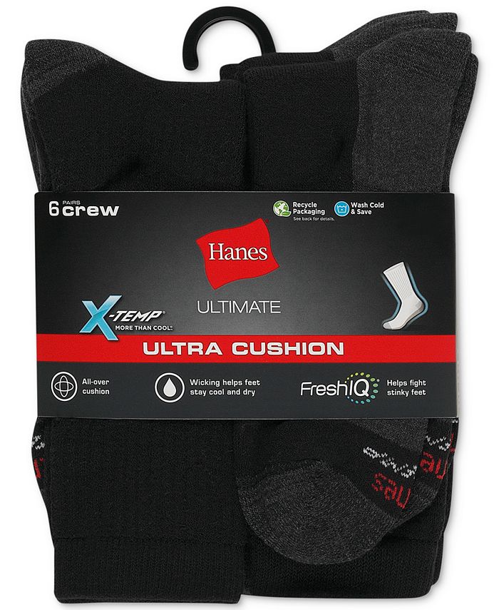 Hanes Men's 6-Pk. Ultimate Xtemp Ultra Cushion Crew Socks - Macy's