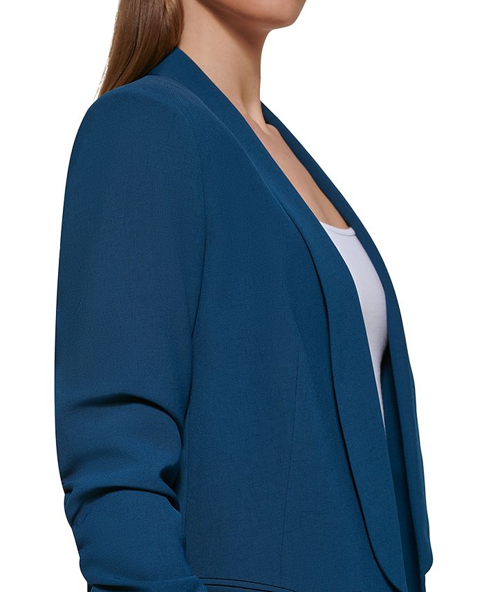 DKNY Women's Open Ruched Sleeve Blazer Blue Size 4 Petite
