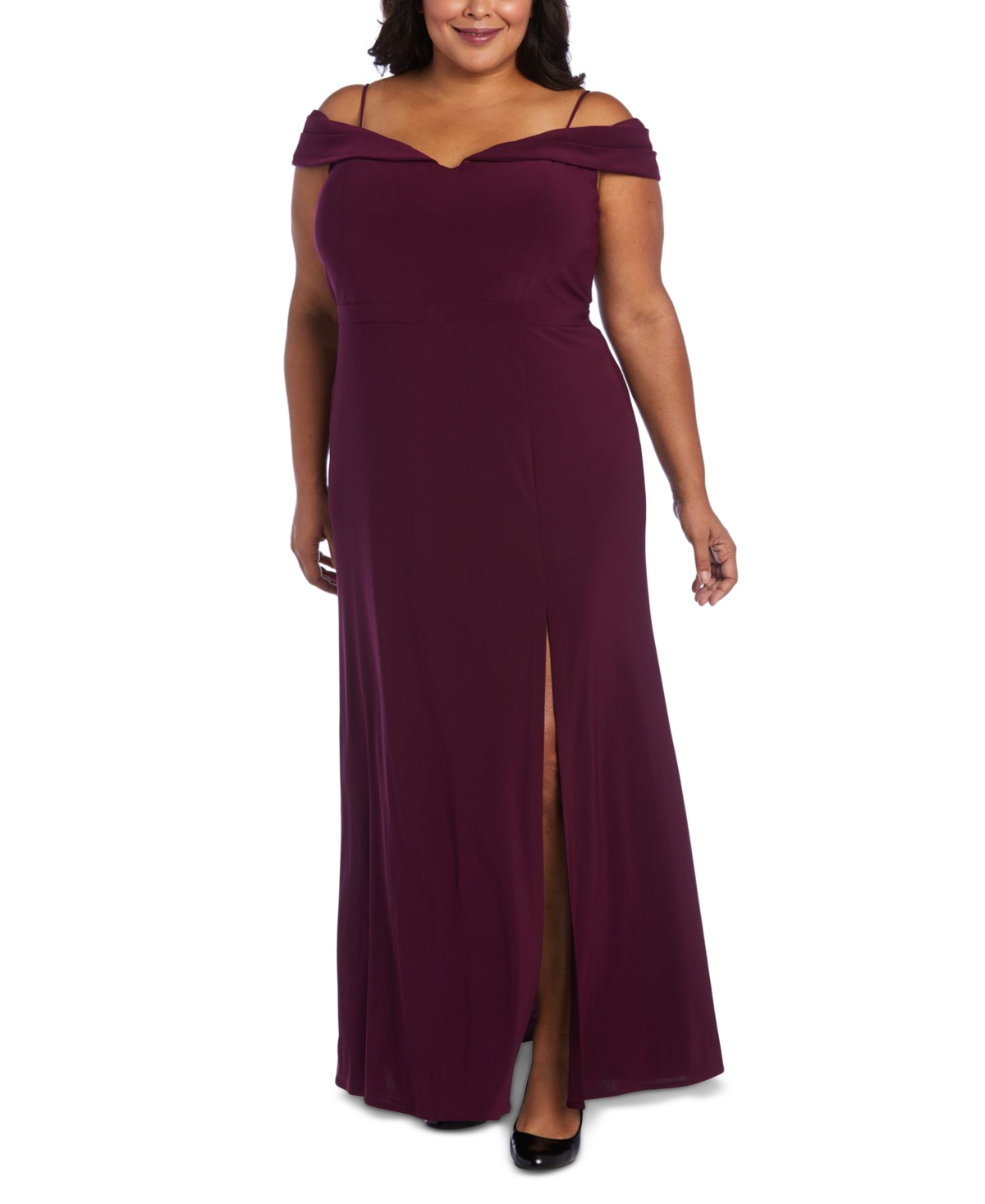 Trendy Plus Size Off-The-Shoulder Gown - Wine