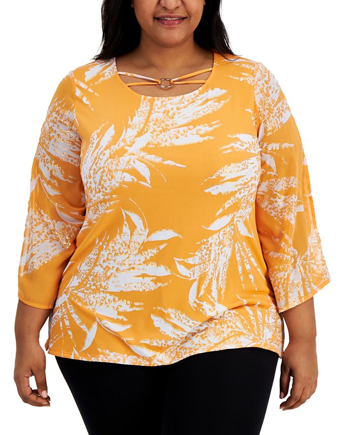 JM Collection Plus Size Tropical Spots Strappy Top, Created for Macy's ...
