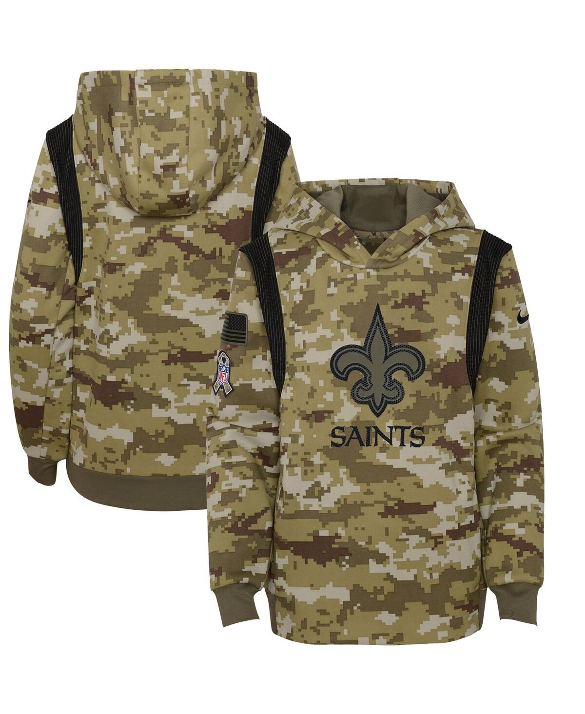 Youth Boys Nike Olive New Orleans Saints 2021 Salute To Service Therma Performance Pullover Hoodie