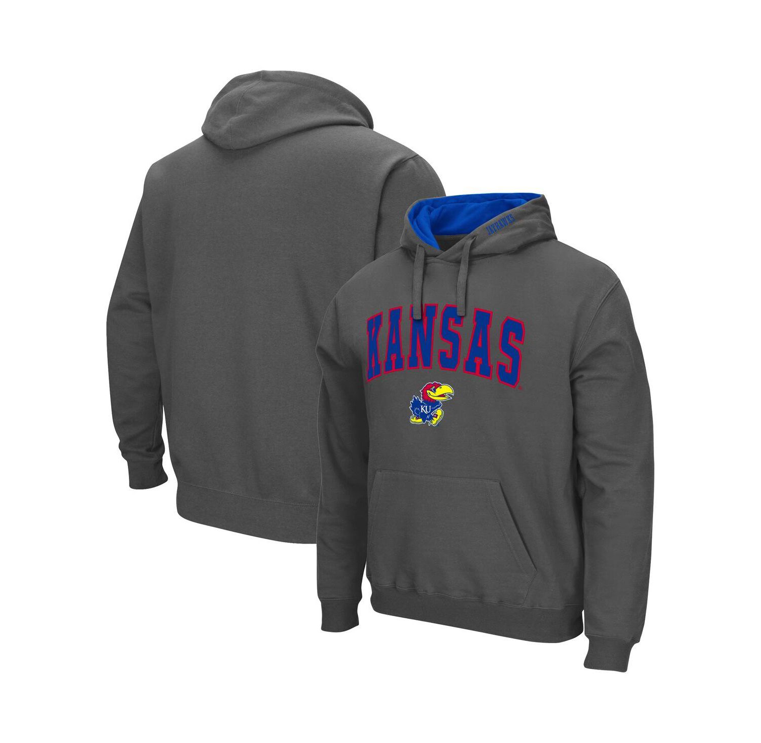 Men's Charcoal Kansas Jayhawks Arch and Logo 3.0 Pullover Hoodie