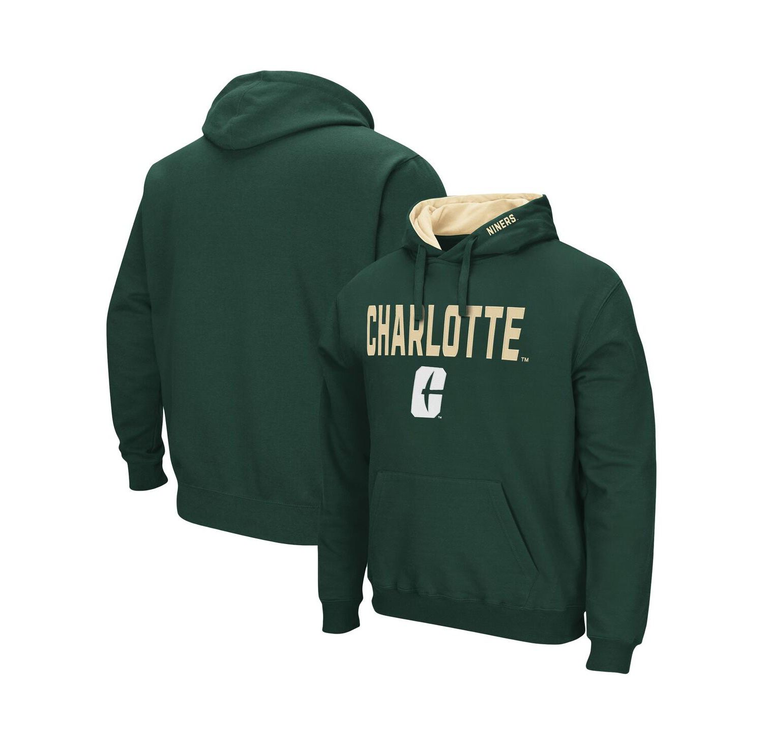 Men's Green Charlotte 49ers Arch and Logo Pullover Hoodie