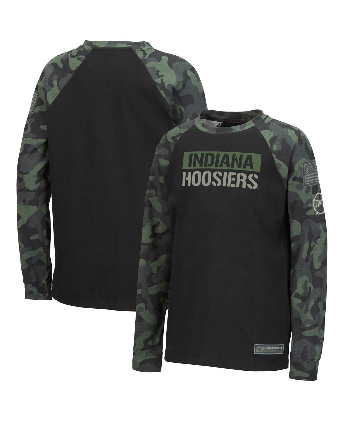 Colosseum Big Boys  Black, Camo Indiana Hoosiers Oht Military-inspired Appreciation Raglan Long Sleev In Black,camo
