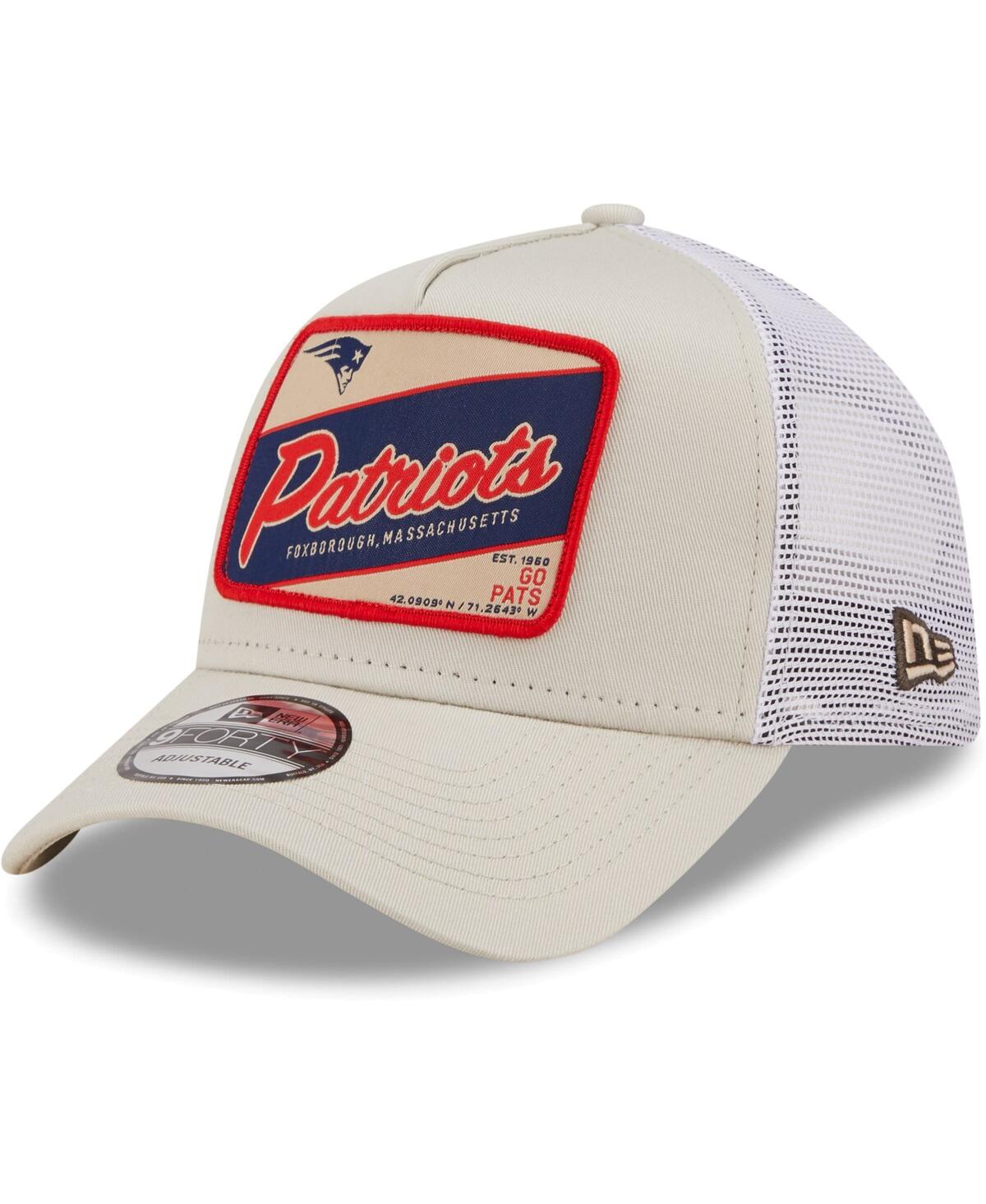 Shop New Era Men's  Khaki, White New England Patriots Happy Camper A-frame Trucker 9forty Snapback Hat In Khaki,white