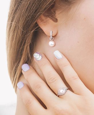 2-Pc. Set Cultured Freshwater Pearl (8-9mm) & Cubic Zirconia Dangle Hoop Earrings & Halo Ring in Sterling Silver