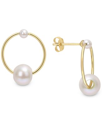 Macy's - Cultured Freshwater Pearl (3 & 7mm) Circle Drop Earrings in 14k Gold
