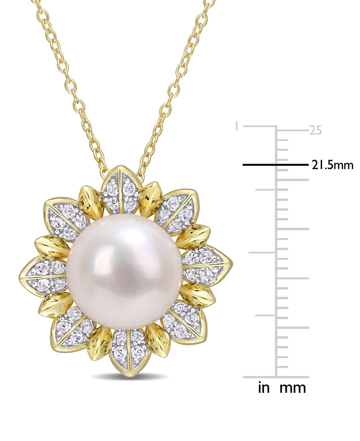 Cultured Freshwater Pearl (8-1/2mm) & White Topaz (1 ct. t.w.) Flower 18