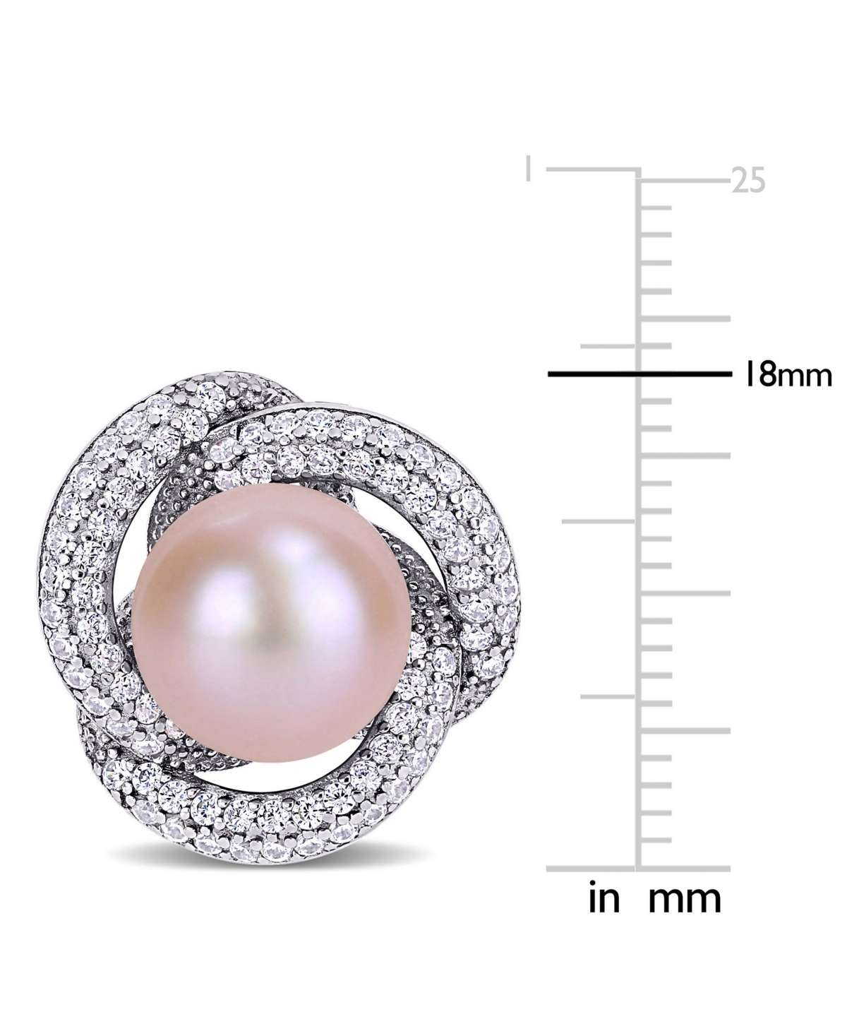 Pink Cultured Freshwater Pearl (10-1/2mm) & Cubic Zirconia Love Knot Stud Earrings in Sterling- Silver