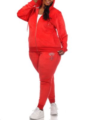 Plus Size Rhinestone Velour Tracksuit 2 Piece Set