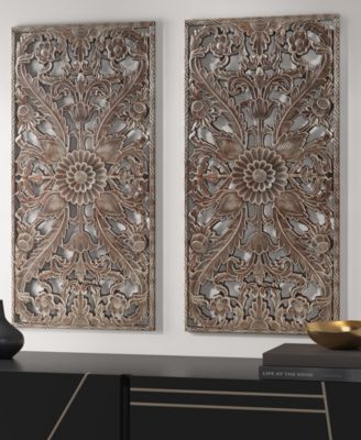 Botanical Panel Carved Wall Set, 2 Piece