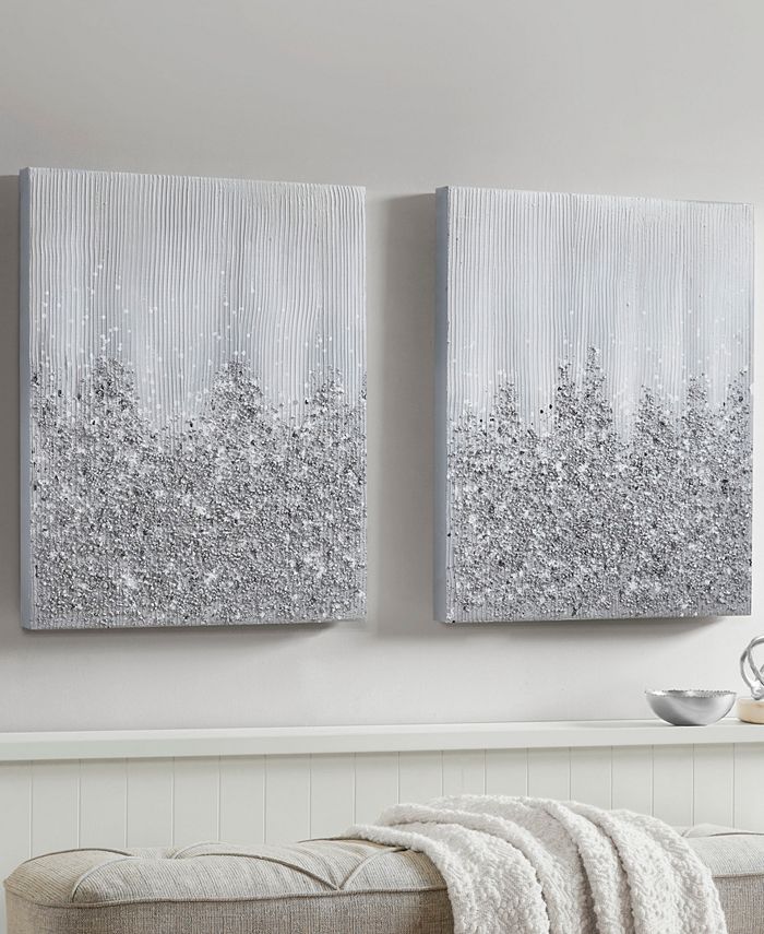 Madison Park Silver Glimmer Hand Brush Embellished Canvas Set, 2 Piece