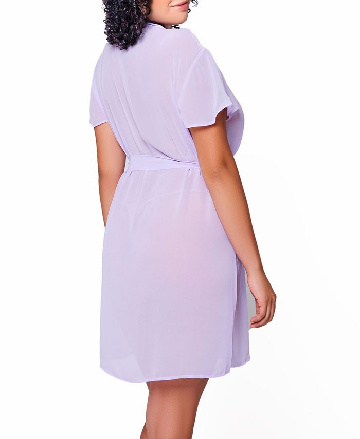 iCollection Ava Plus Size Sheer Chiffon and Lace Robe - Macy's