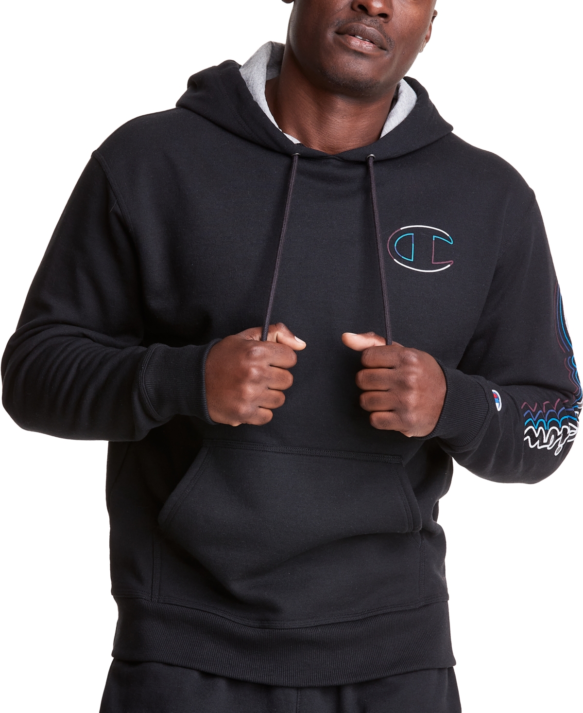 Champion Men's Powerblend Graphic Hoodie In Black | ModeSens