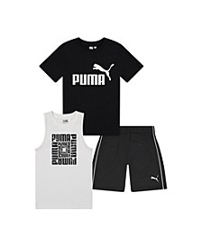 Little Boys Muscle T-shirt, Short Sleeve T-shirt and Performance Shorts Set, 3 Piece