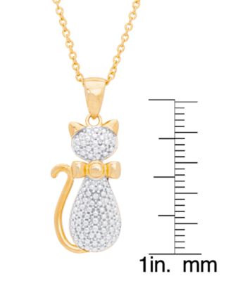 Diamond Accent Cat Pendant 18" Necklace in 14K Gold Plate