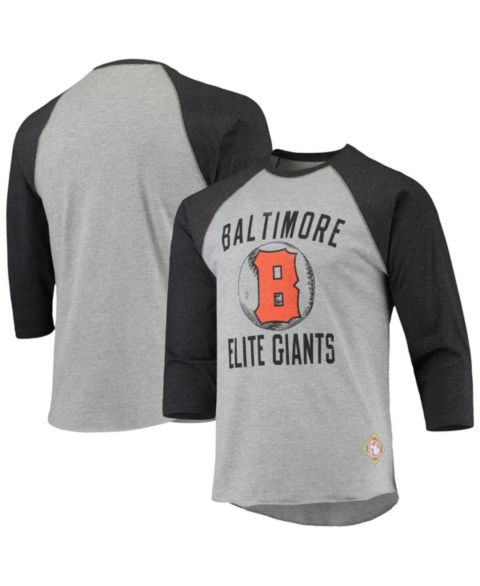 Мужская футболка Stitches Heather Gray, Black Baltimore Elite Giants Negro League Wordmark Raglan 3/4 Sleeve