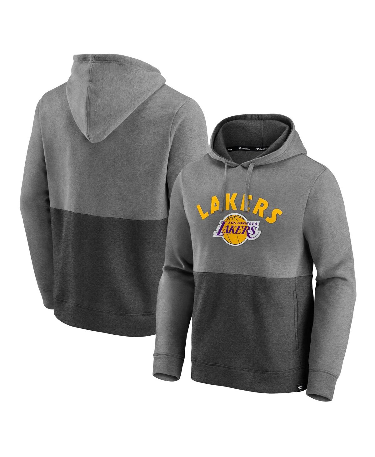 Shop Fanatics Men's  Heathered Charcoal, Black Los Angeles Lakers Block Party Applique Color Block Pullove In Heathered Charcoal,black