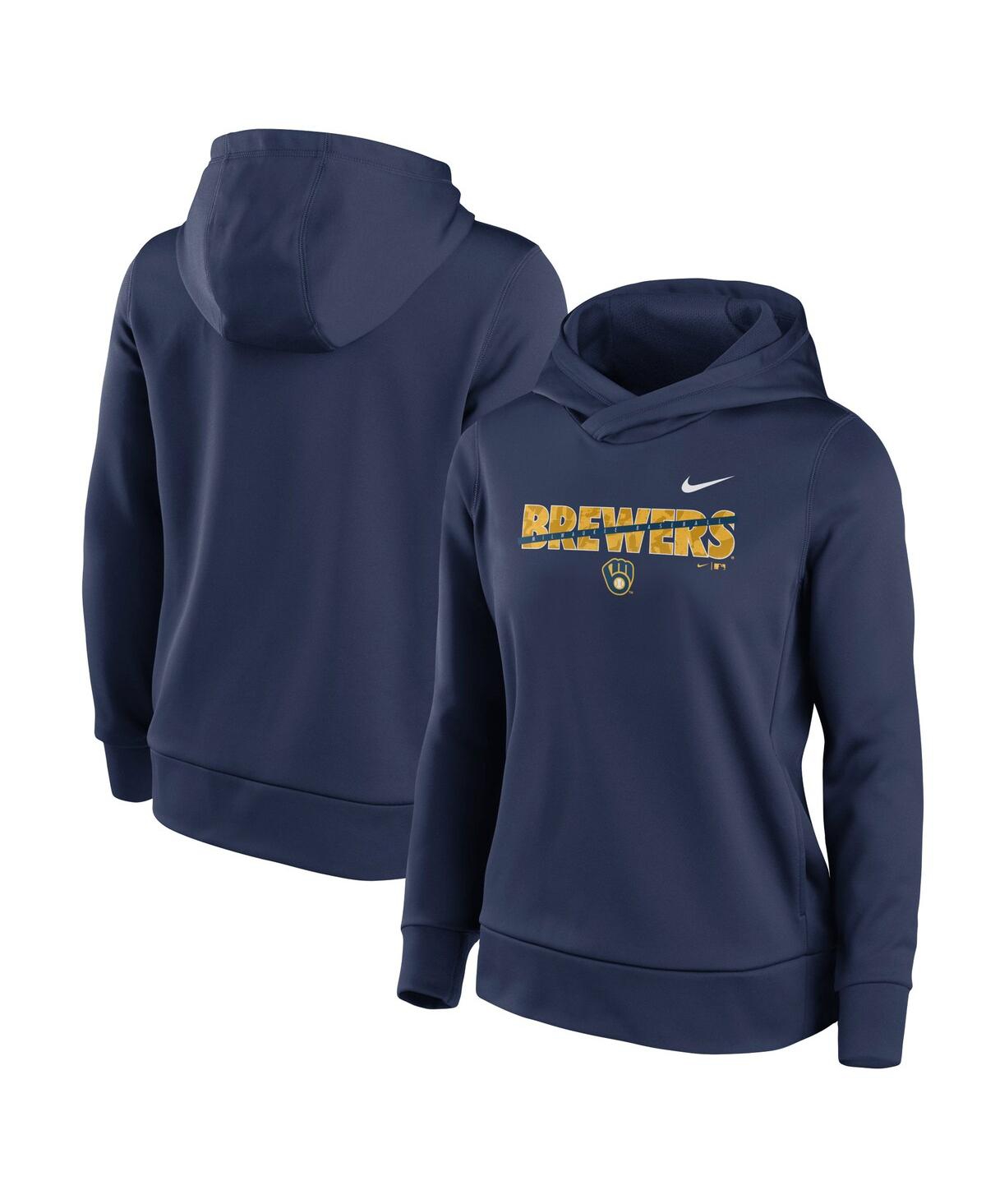 Women's Nike Navy Milwaukee Brewers Club Angle Performance Pullover Hoodie
