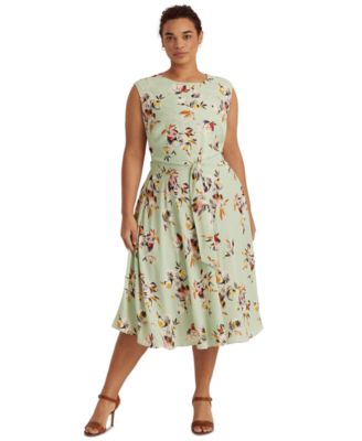 Lauren Ralph Lauren Plus-Size Floral Bubble Crepe Dress - Macy's