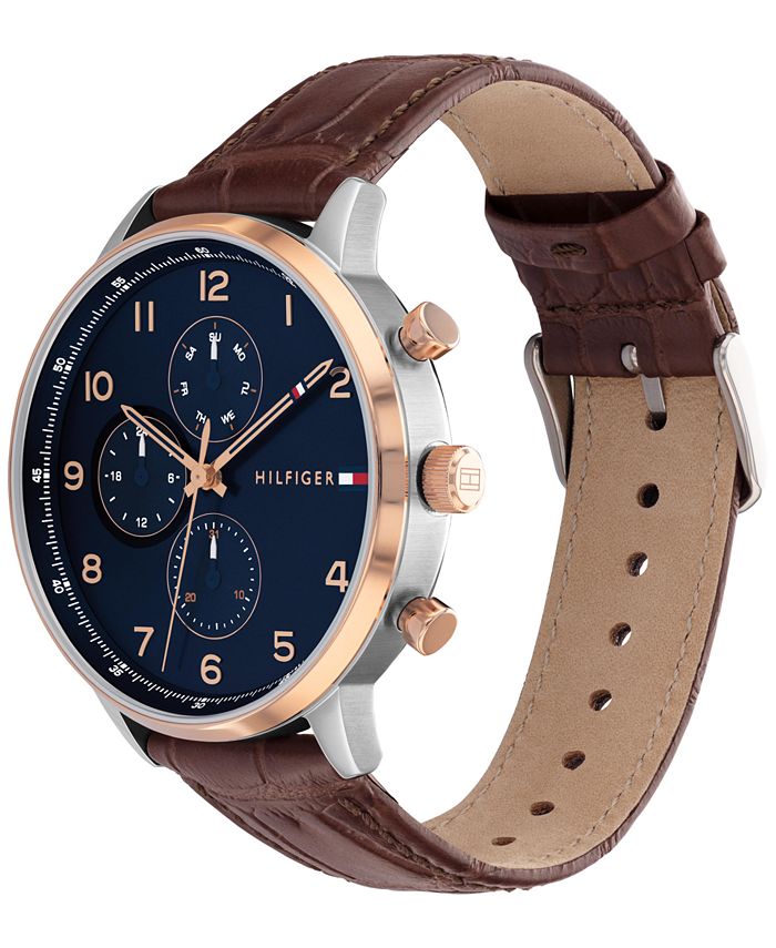 Tommy Hilfiger Men's Brown Leather Strap Watch 44mm Macy's
